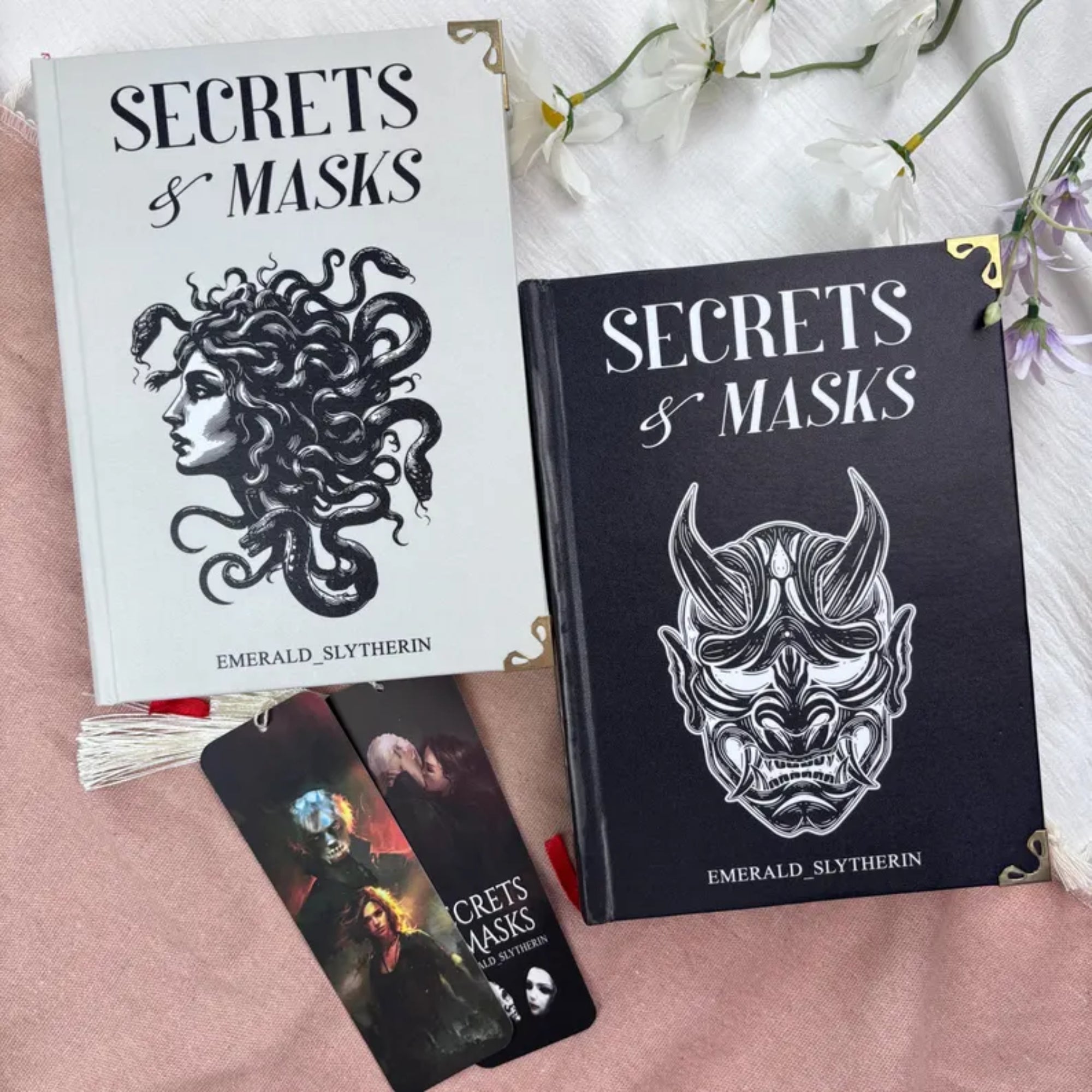 Secrets & Masks Hardcover Journal Set – Emerald Slytherin Edition, Dark Fantasy Illustration Notebook, Magical Art Collectible, Wizard-Themed Gift