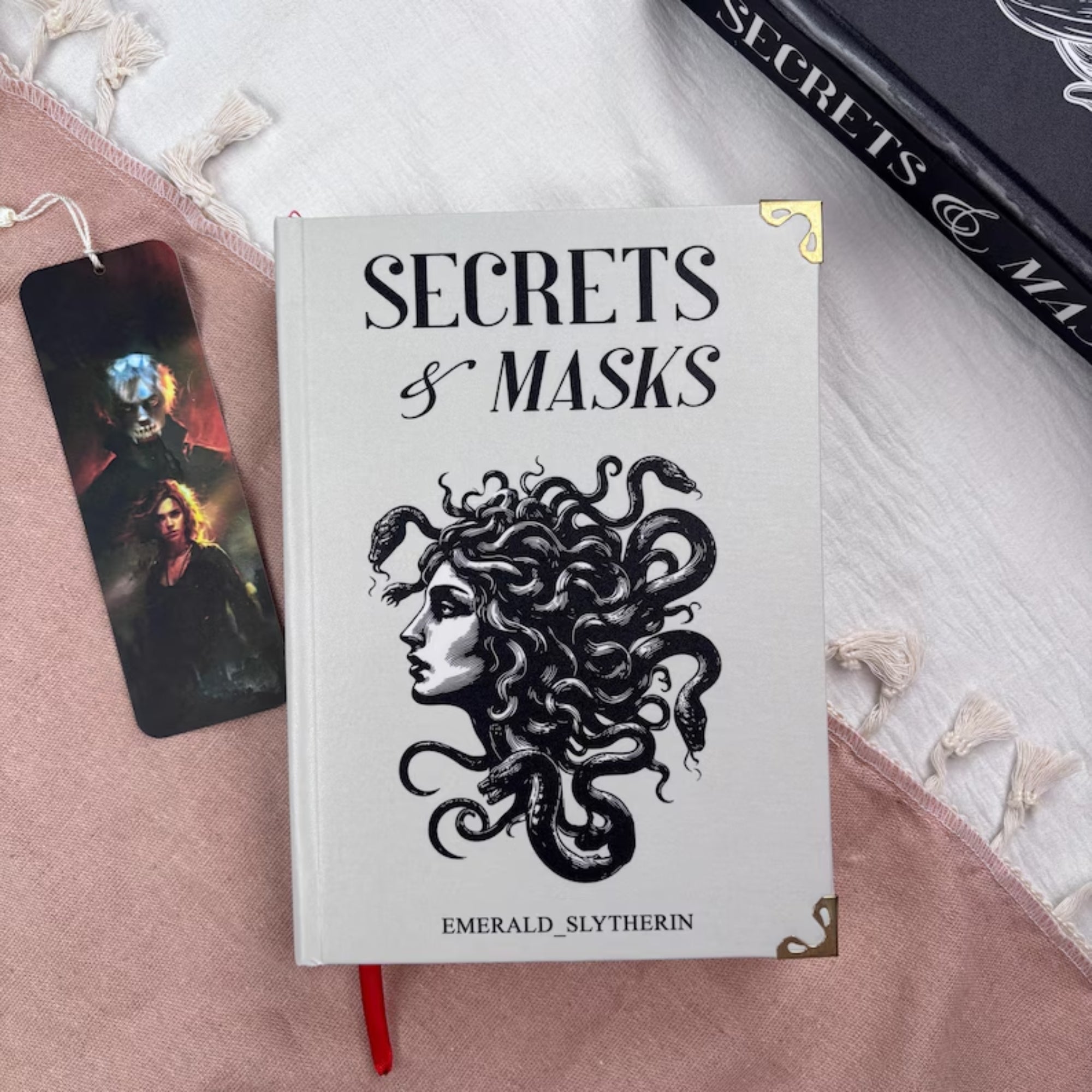 Secrets & Masks Hardcover Journal Set – Emerald Slytherin Edition, Dark Fantasy Illustration Notebook, Magical Art Collectible, Wizard-Themed Gift
